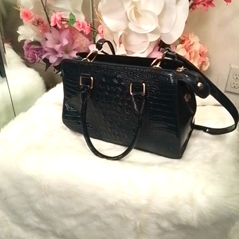 Navy blue leather cross body and mini bag